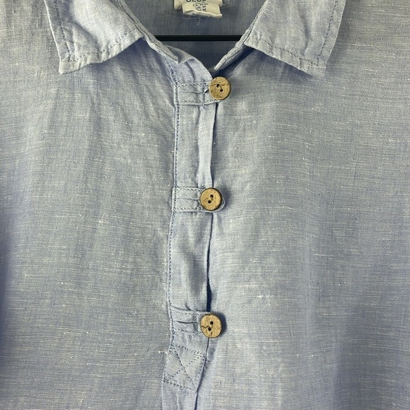 Sigrid Olsen Blue 100% Linen Popover Roll Tab Sleeves Beachy Coastal Top Size M - Picture 8 of 13